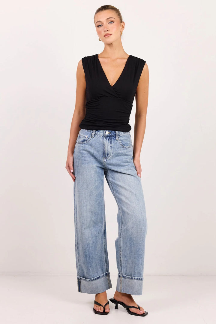 Among the Brave Emerge Washed Blue Turn-Up Straight Leg Jeans