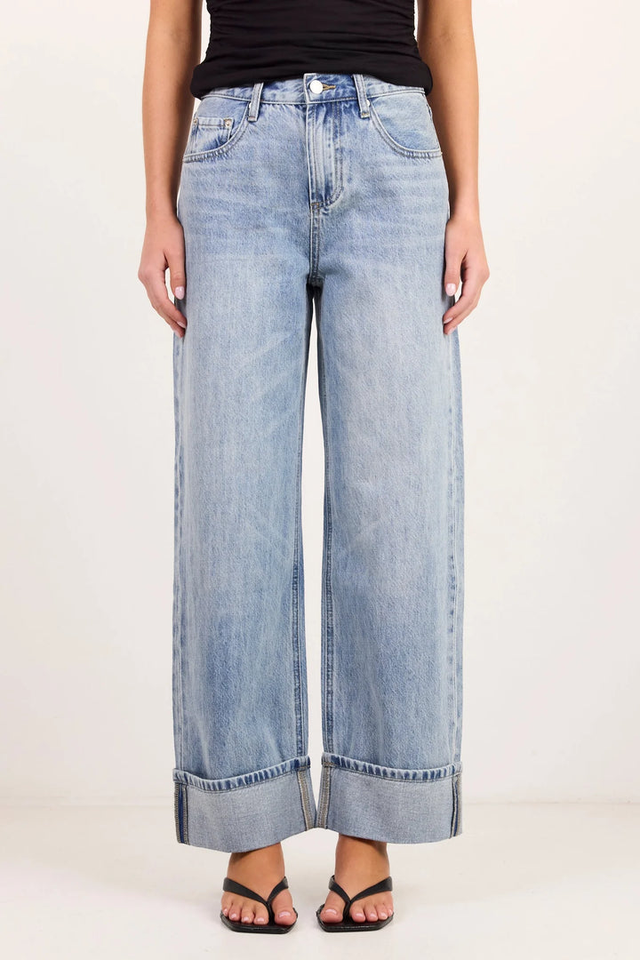 Among the Brave Emerge Washed Blue Turn-Up Straight Leg Jeans