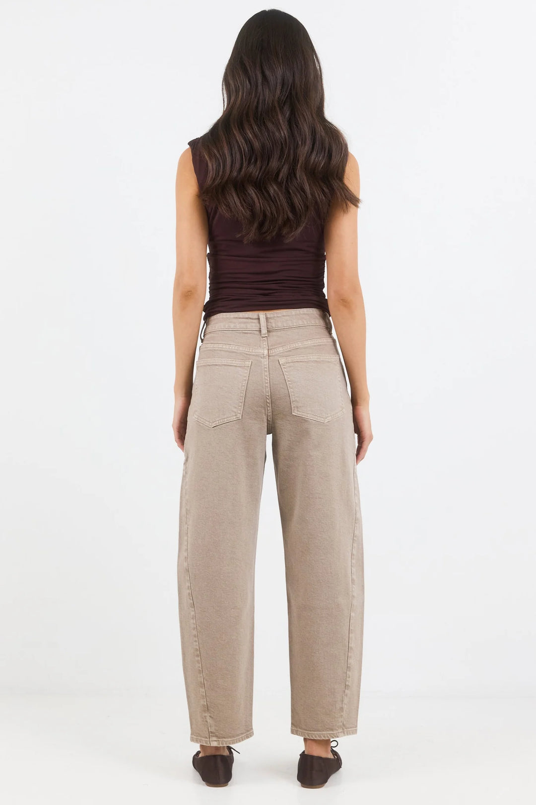 Stories Be Told Idolise Taupe Stretch Barrel Jeans