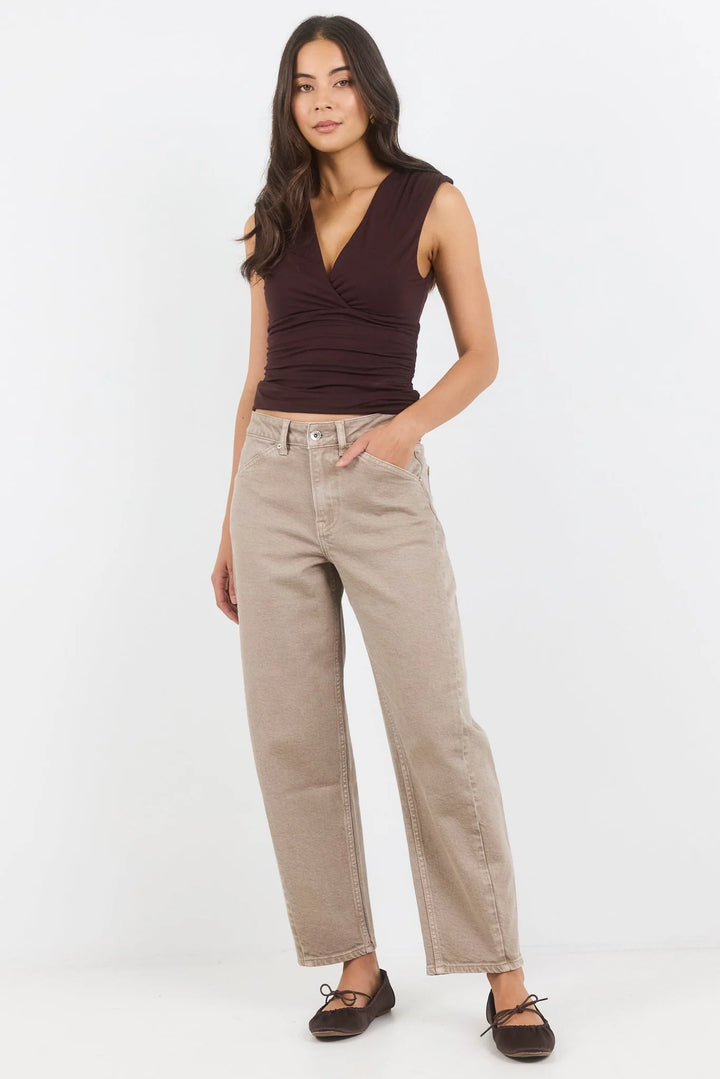 Stories Be Told Idolise Taupe Stretch Barrel Jeans