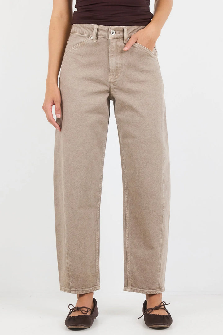 Stories Be Told Idolise Taupe Stretch Barrel Jeans