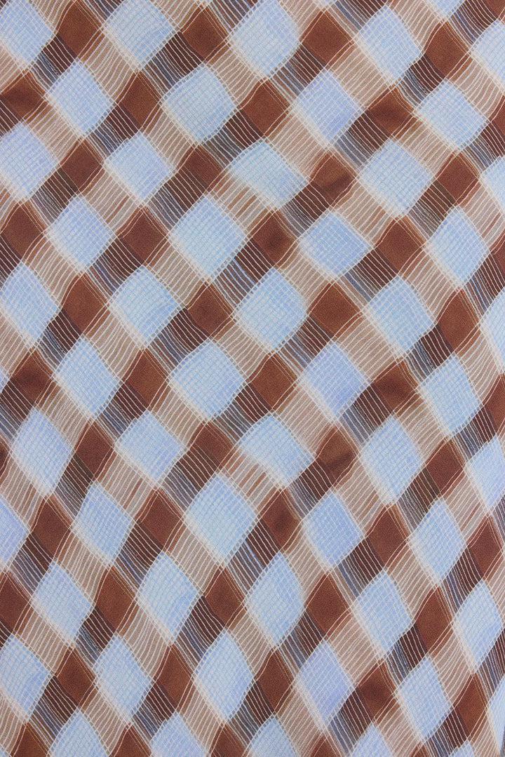 Jubilant Chocolate Ice Blue Check Georgette Pull On Bias Maxi Skirt | Georgia Zoe