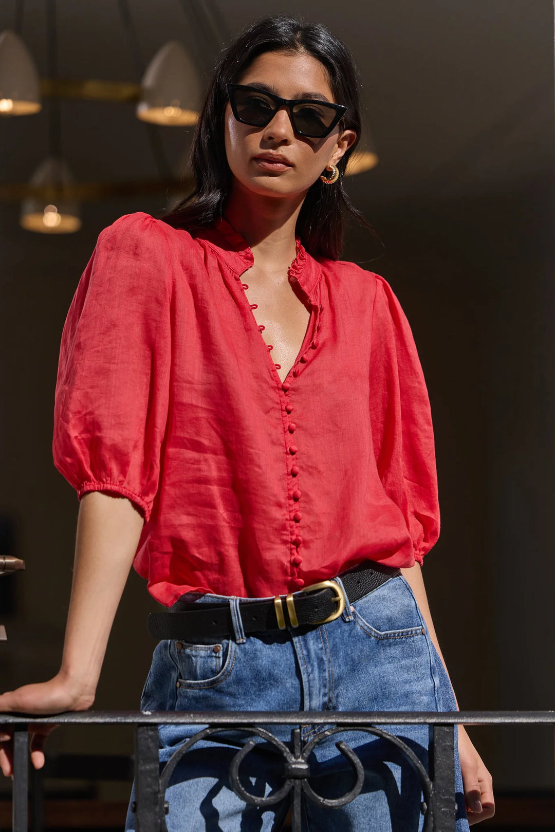 Continuance Red Ramie SS Top | Ivy + Jack