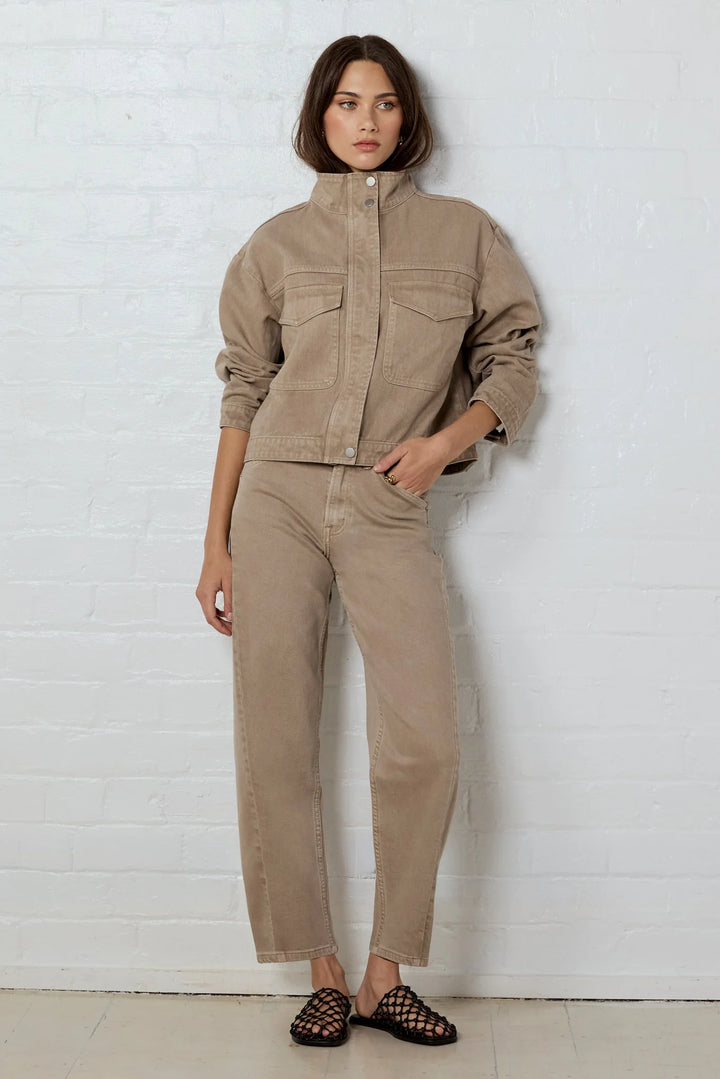 Stories Be Told Idolise Taupe Stretch Barrel Jeans