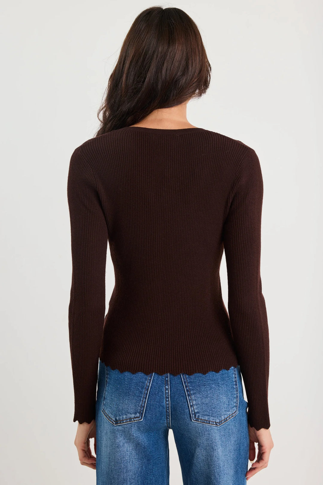 Ditto Chocolate Button Front Rib Knit Long Sleeve Top