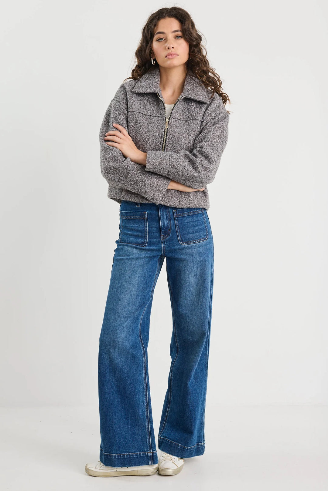 Dune Charcoal Boucle Zip Front Jacket