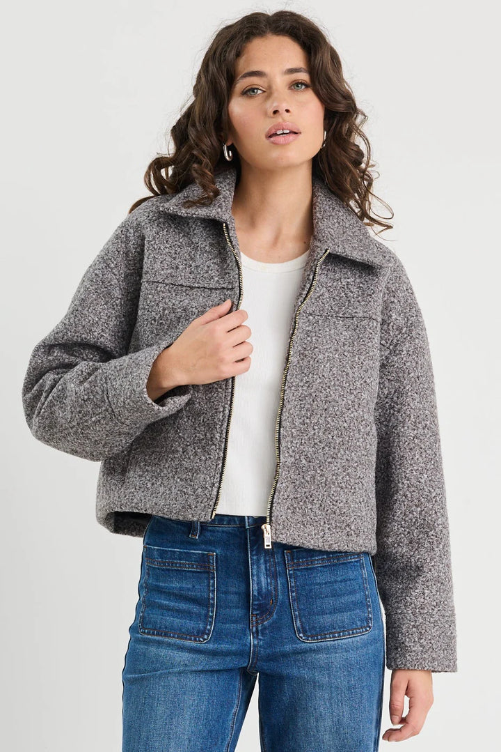 Dune Charcoal Boucle Zip Front Jacket