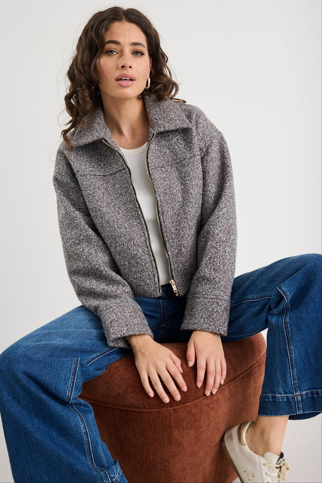 Dune Charcoal Boucle Zip Front Jacket