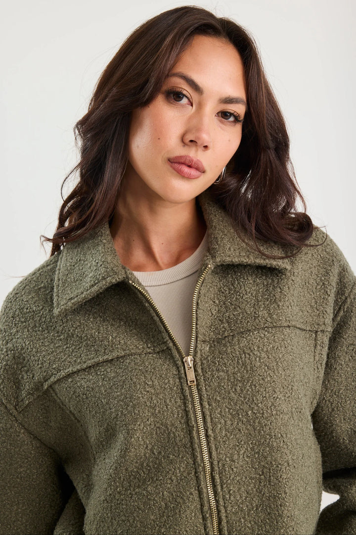 Dune Khaki Boucle Zip Front Jacket