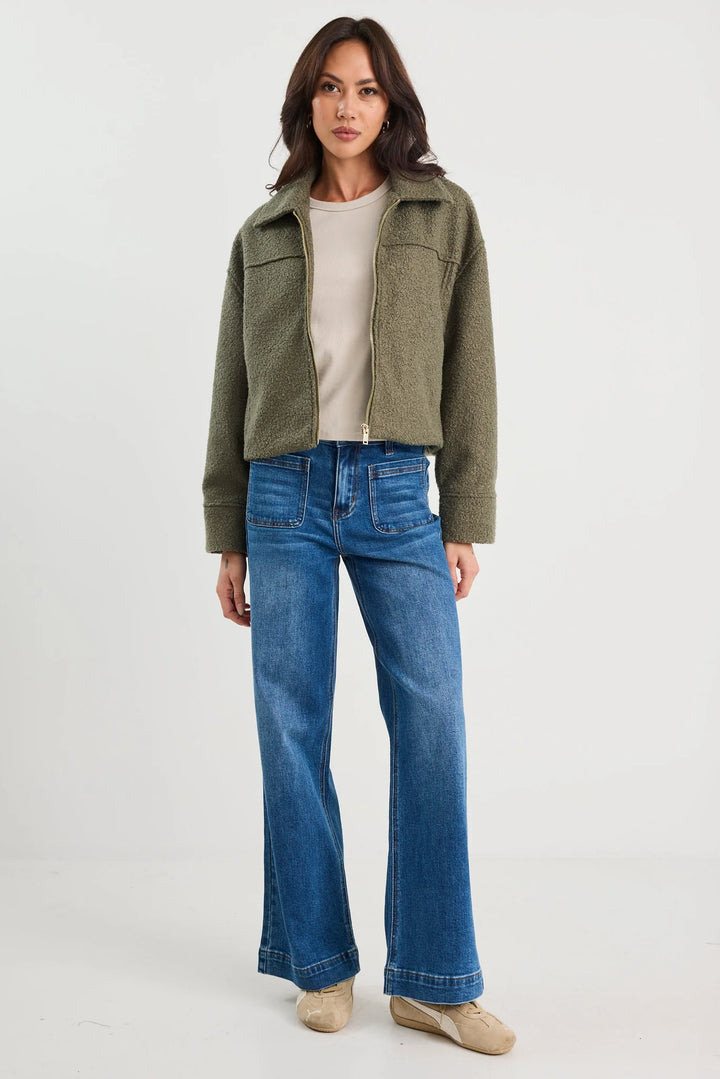 Dune Khaki Boucle Zip Front Jacket