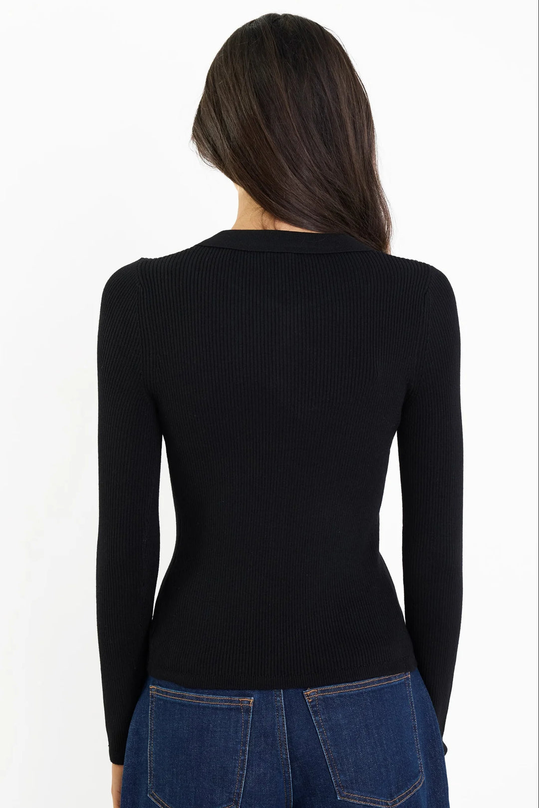 Duplication Black Rib Knit Collared Cardigan