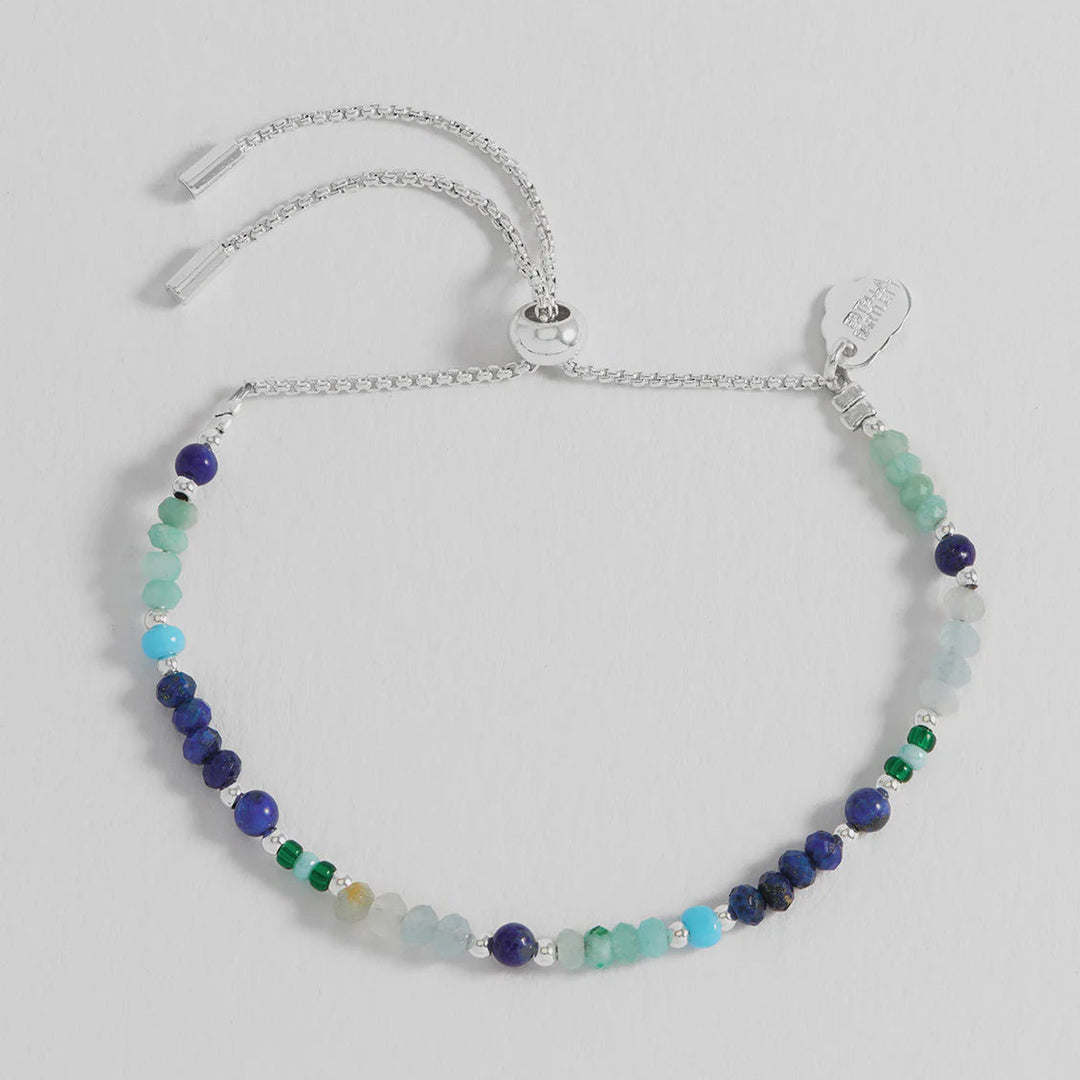 Multicolored beaded bracelet on a white background