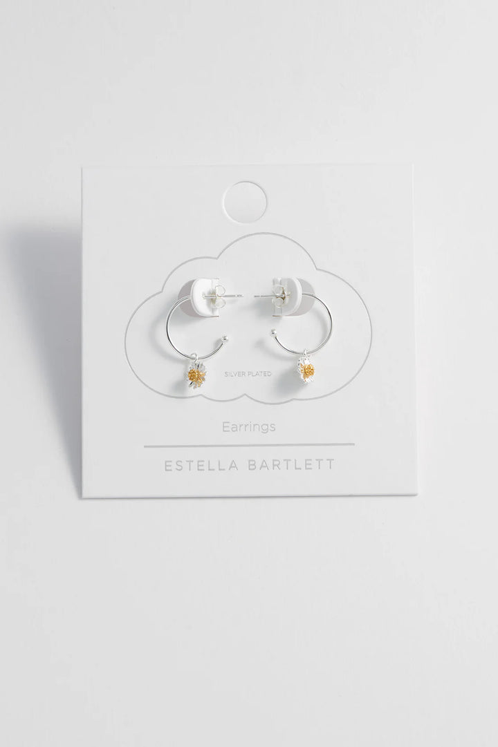 Mini Wildflower Hoop Drop Earrings - Silver And Gold Plated