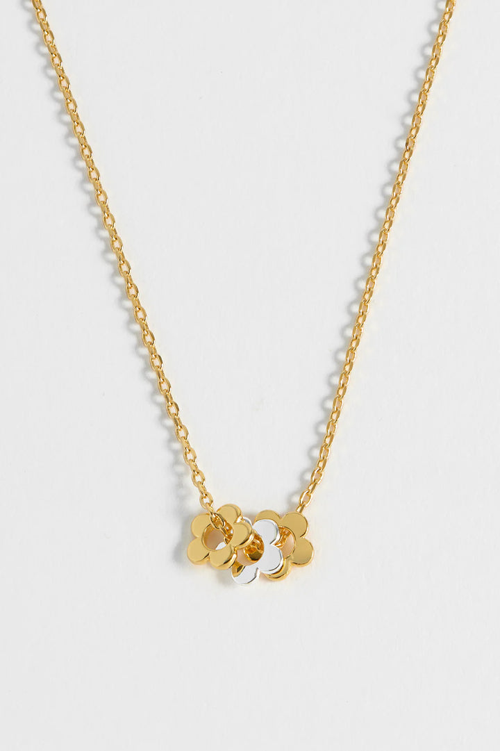 Multi Flower Bead Necklace / Gold Chain - Gold Plated
