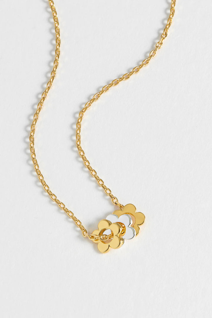 Multi Flower Bead Necklace / Gold Chain - Gold Plated
