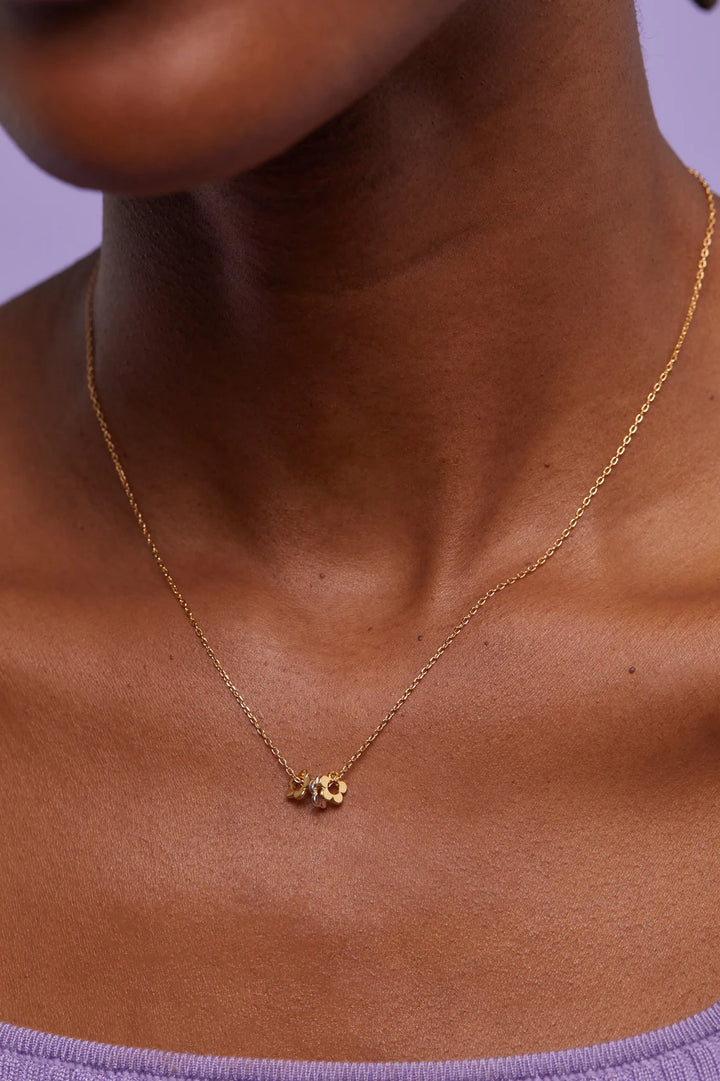 Multi Flower Bead Necklace / Gold Chain - Gold Plated