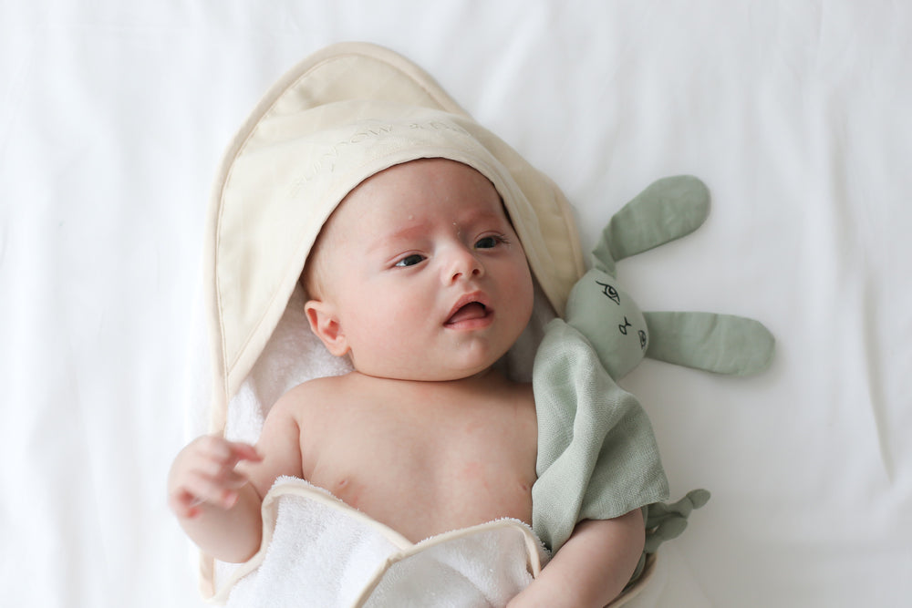 Burrow & Be baby hooded towel available from www.thecollectivenz.com