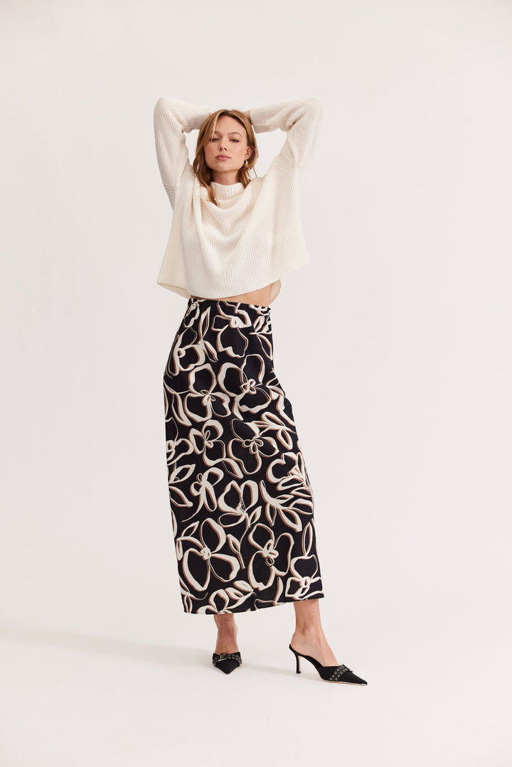 Elin Bias Slip Skirt - Black Floral (LAST SIZE/XS)
