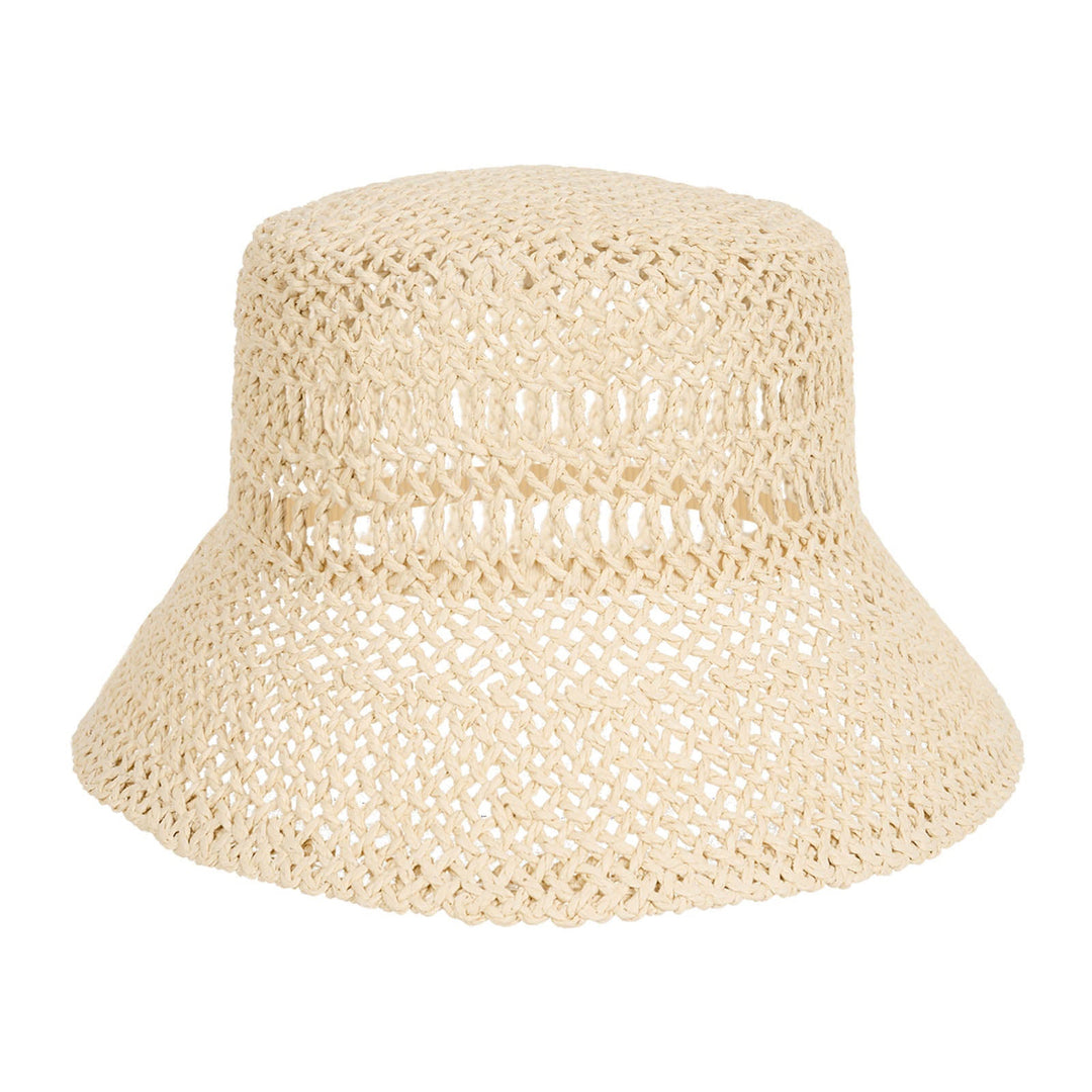 Eb &. ive beige woven bucket hat on a white background