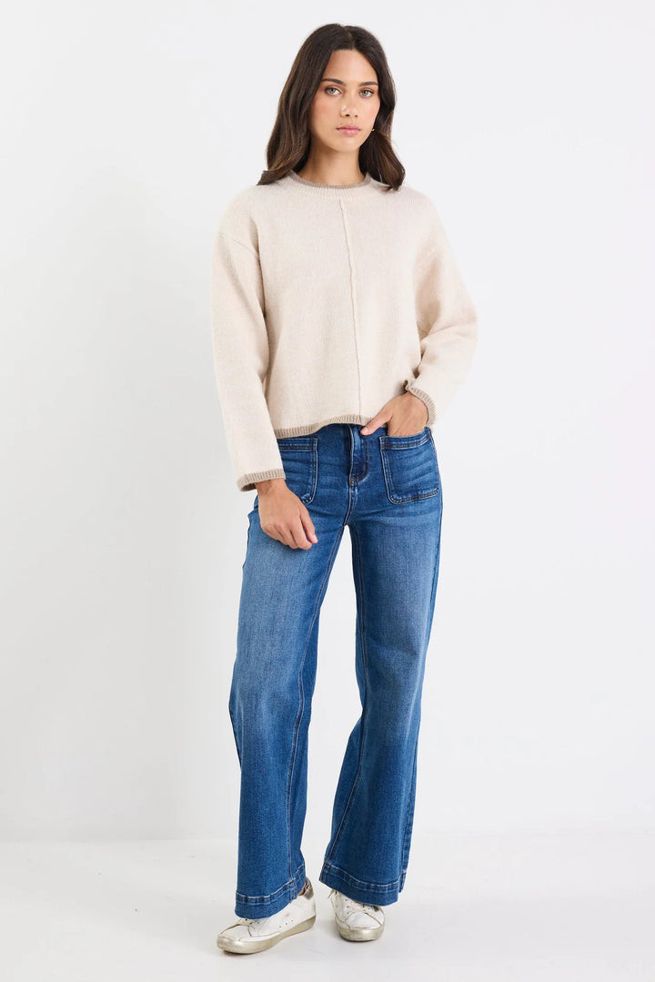 Edge Ivory Mock Neck Contrast Trim Jumper