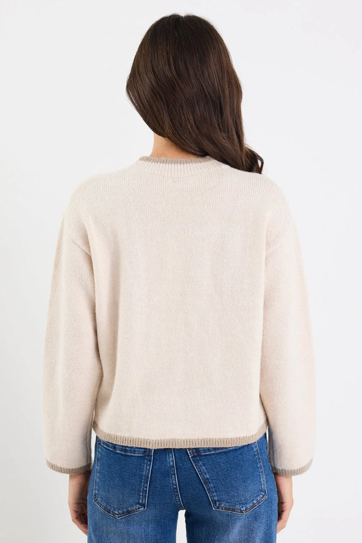Edge Ivory Mock Neck Contrast Trim Jumper