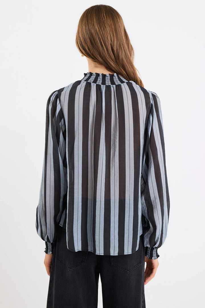 Embrace Grey Stripe Shirred Neck LS Top