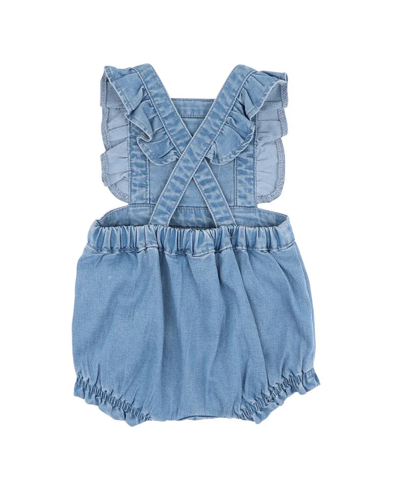 Embroidered Denim Romper