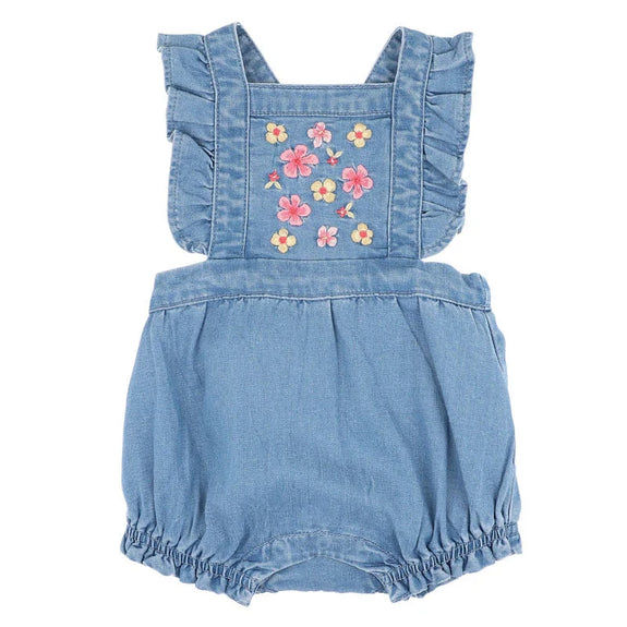 Embroidered Denim Romper