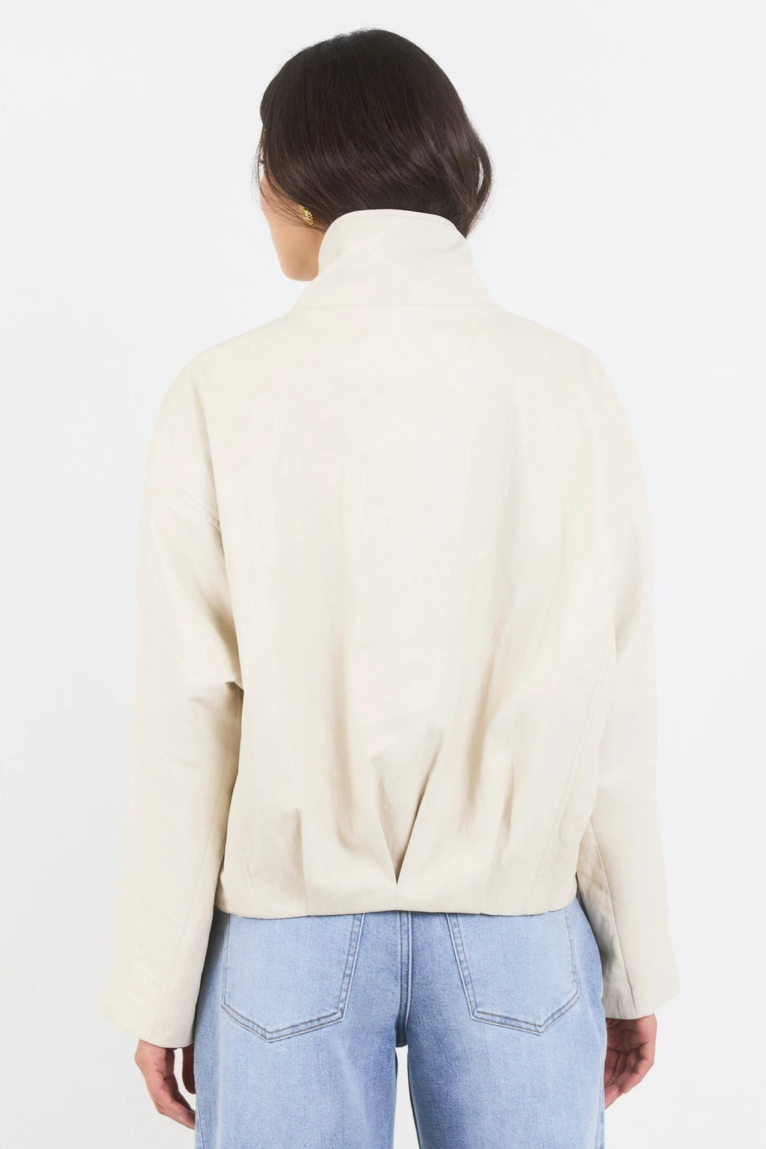Stories Be Told Ensemble Putty Faux Leather Funnel Neck Bomber