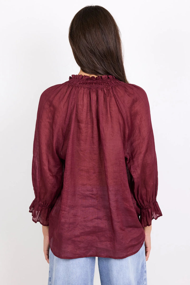 Expedition Burgundy Shirred Neck SS Top | Among The Brave