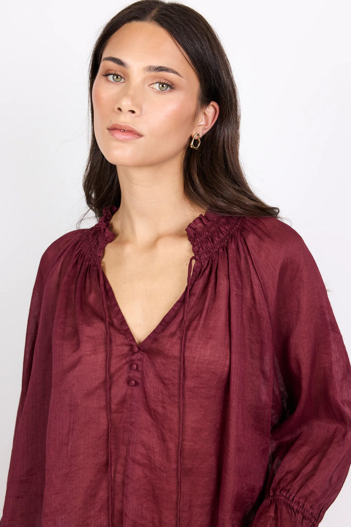 Expedition Burgundy Shirred Neck SS Top | Among The Brave