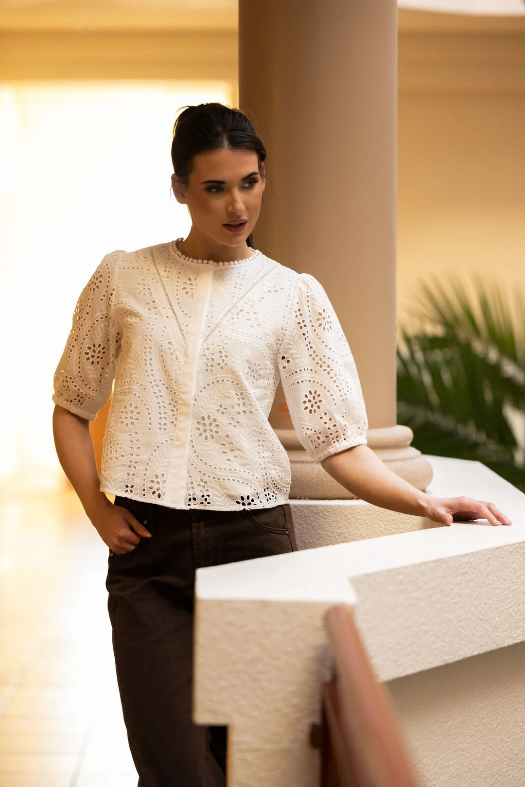 Seeking Lola Broderie Top - White