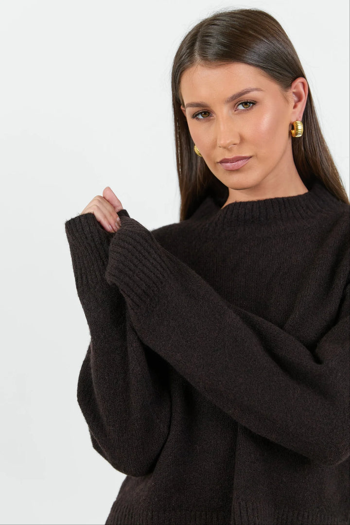 Forage Chocolate Mock Neck LS Jumper