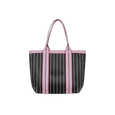 Black and pink striped tote bag on a white background