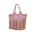 Striped tote bag with pink handle on a white background
