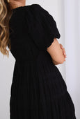 Graceful Bubble Sleeve Tiered Maxi Dress / Black