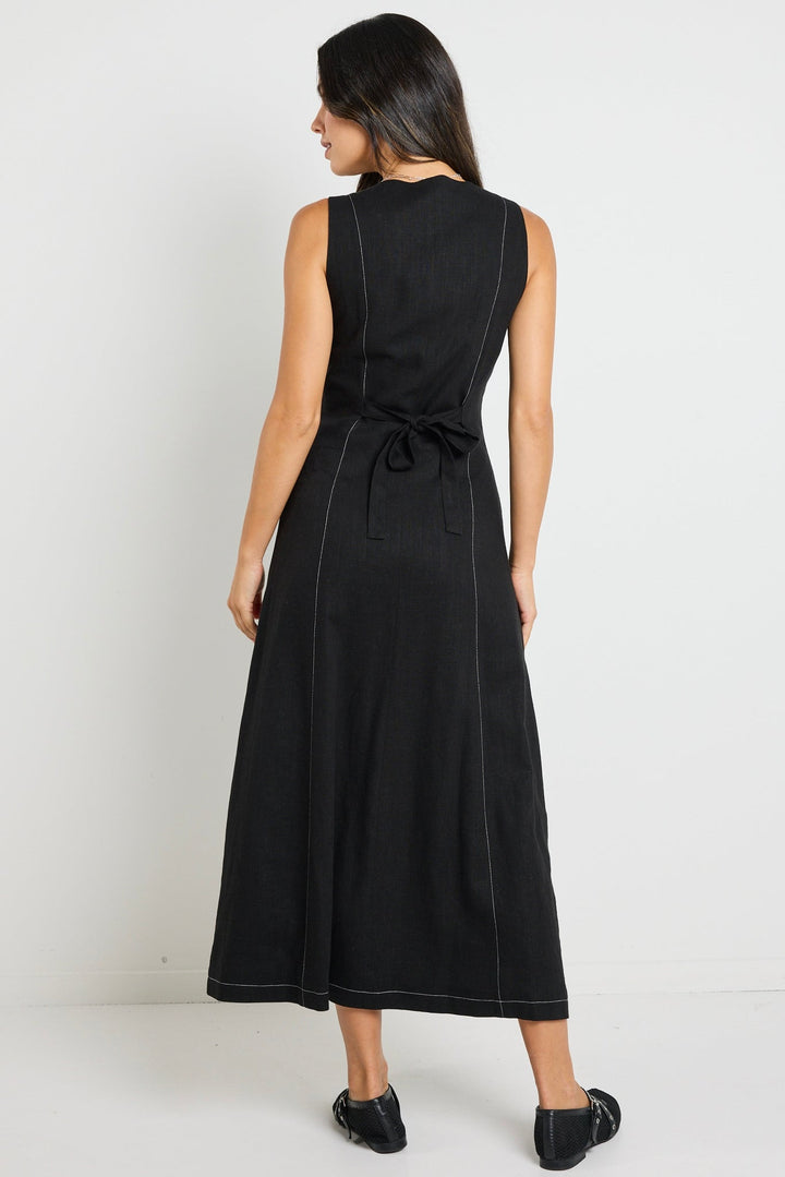 The perfect dress to feel put together immediately, the Guide Black Maxi Vest Dress, available from www.thecollectivenz.com