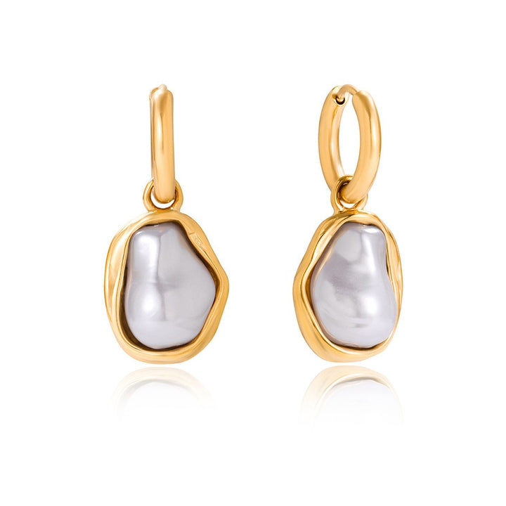 Gold Pearl Drop Huggie Earrings| Chaos & Company