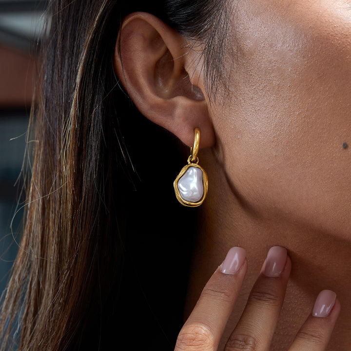 Gold Pearl Drop Huggie Earrings| Chaos & Company