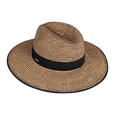 Brown straw hat with a black band on a white background