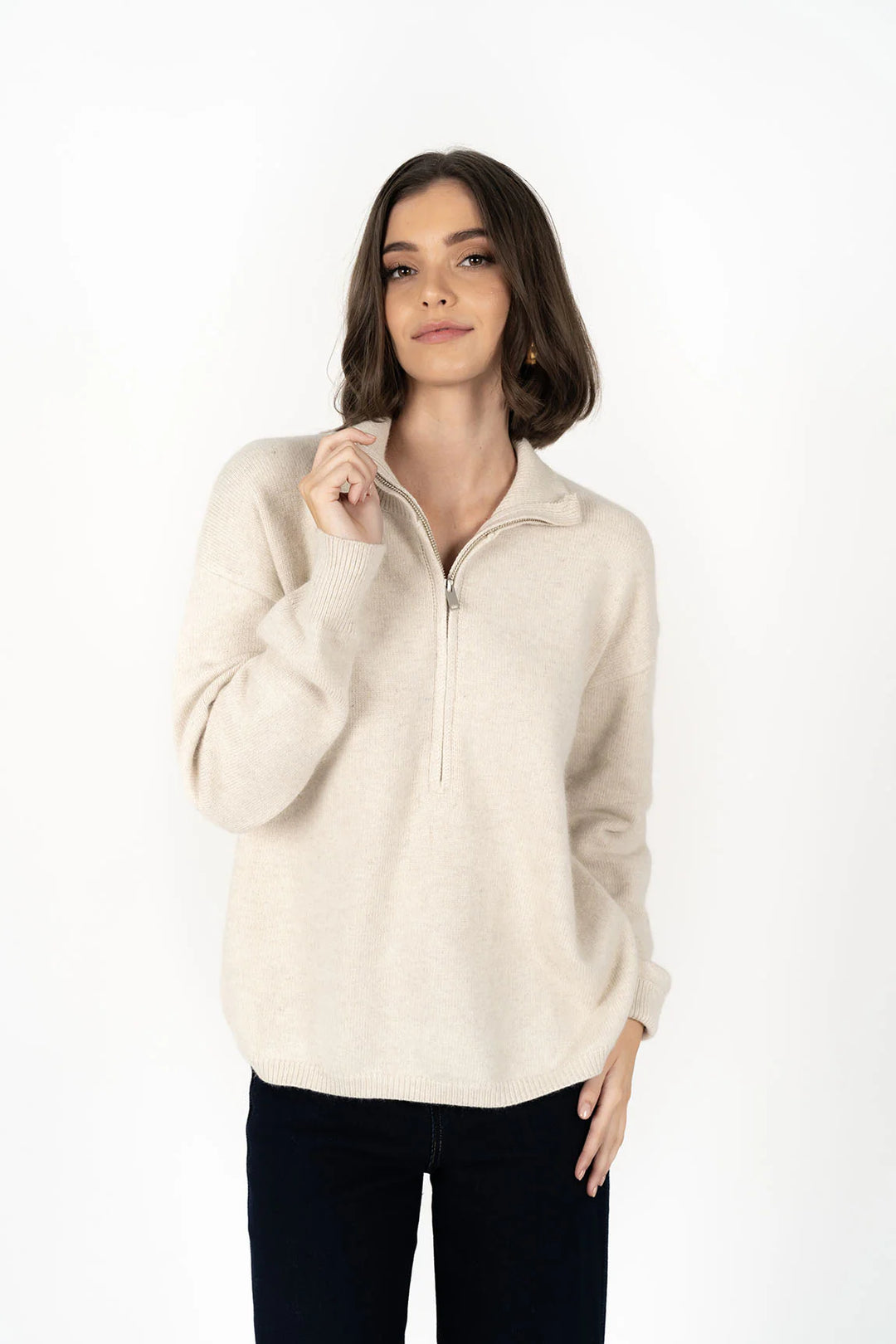 `Knox Zip Sweater - Almond (HW25211) (LAST SIZE / M)