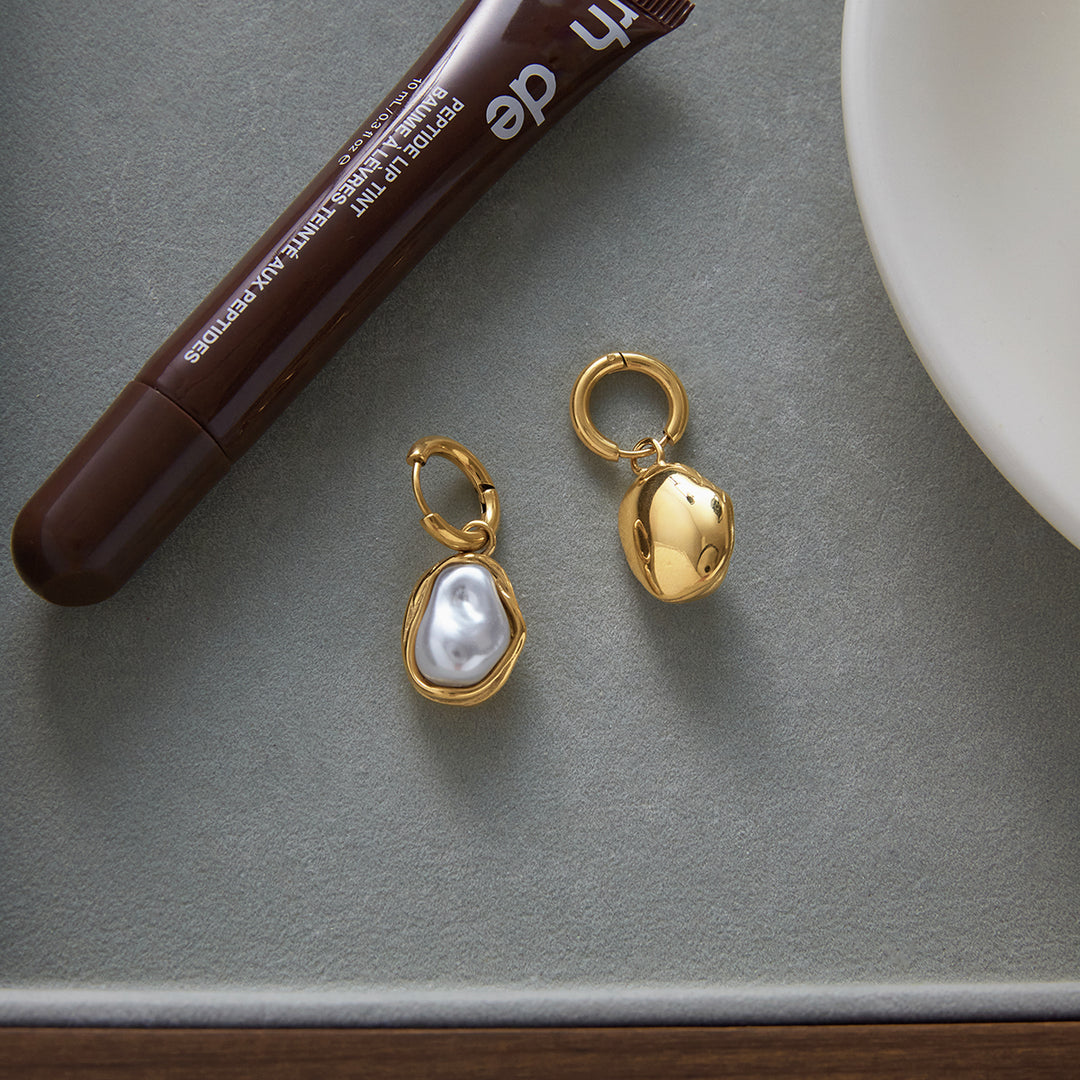 Gold Pearl Drop Huggie Earrings| Chaos & Company