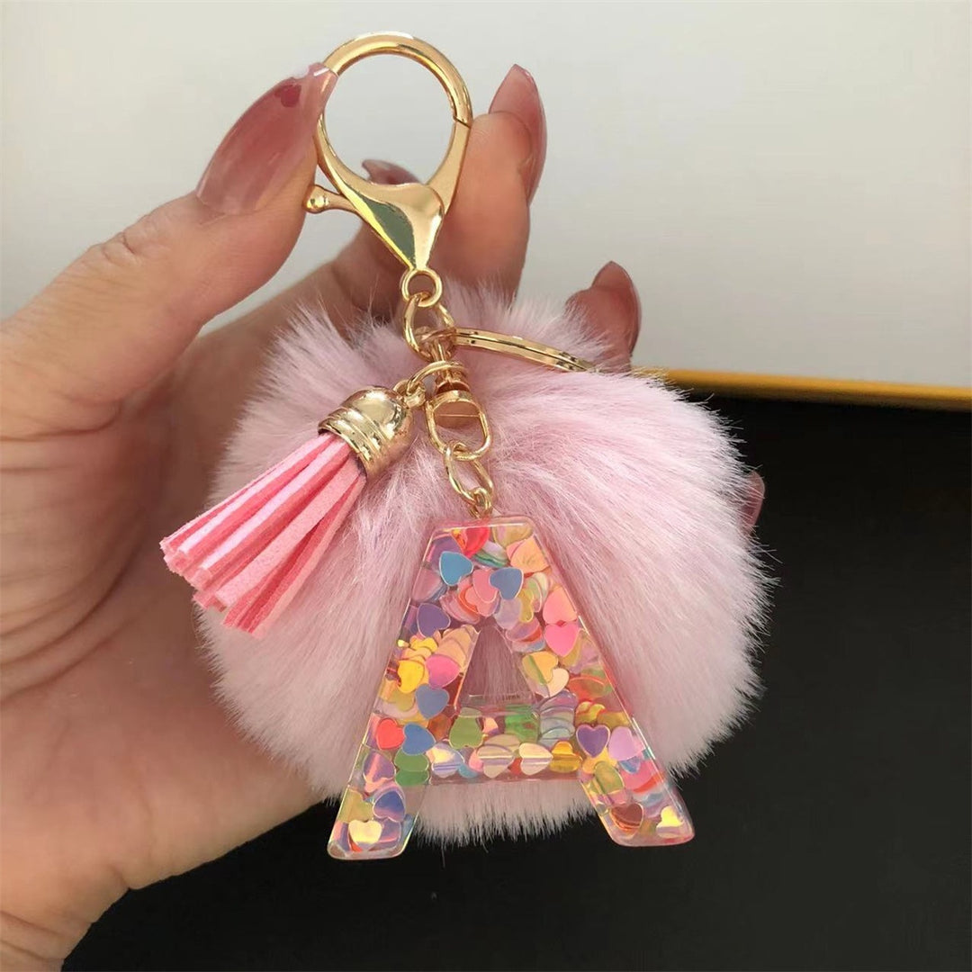 Letter Pom Pom Keychain