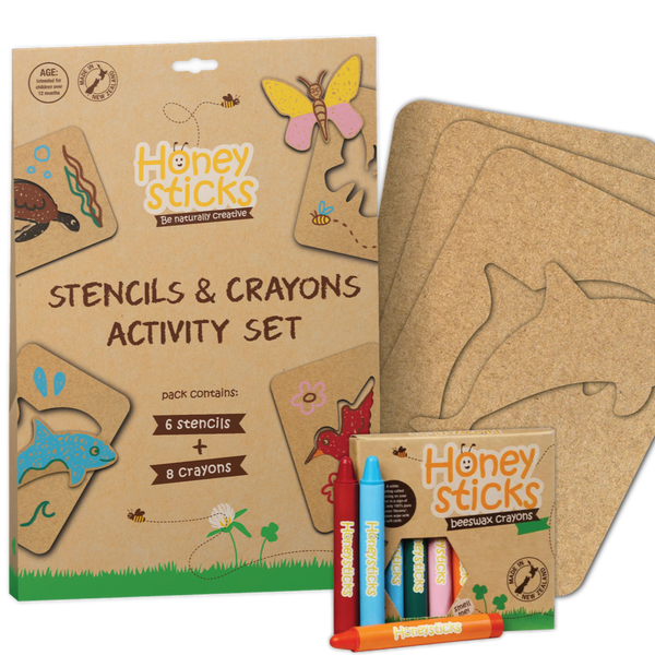 Honeysticks Stencil & crayon activity set available from www.thecollectivenz.com