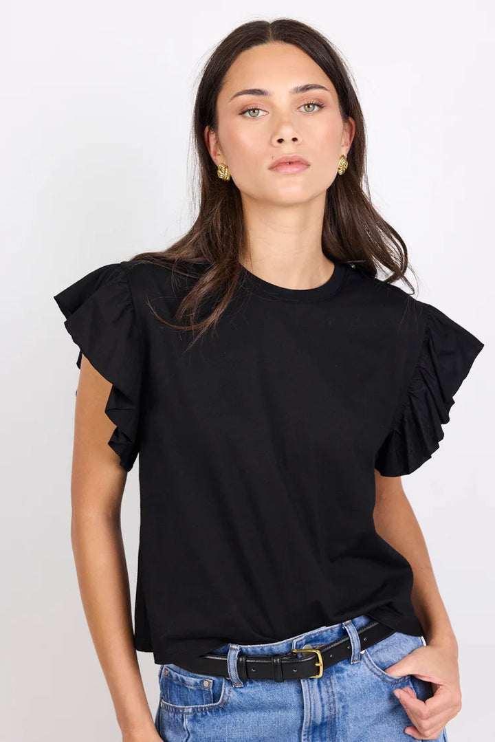 Hover Black Flutter Sleeve Tee | Ivy + Jack
