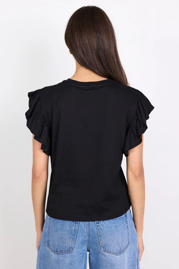 Hover Black Flutter Sleeve Tee | Ivy + Jack