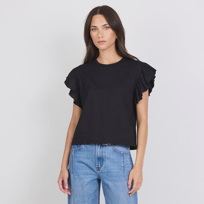 Hover Black Flutter Sleeve Tee | Ivy + Jack