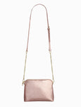 Our Hudson Cross Body Bag combines style and function with two removable straps: a classic PU strap with gold chain and a playful striped webbing strap. Available from www.thecollectivenz.com