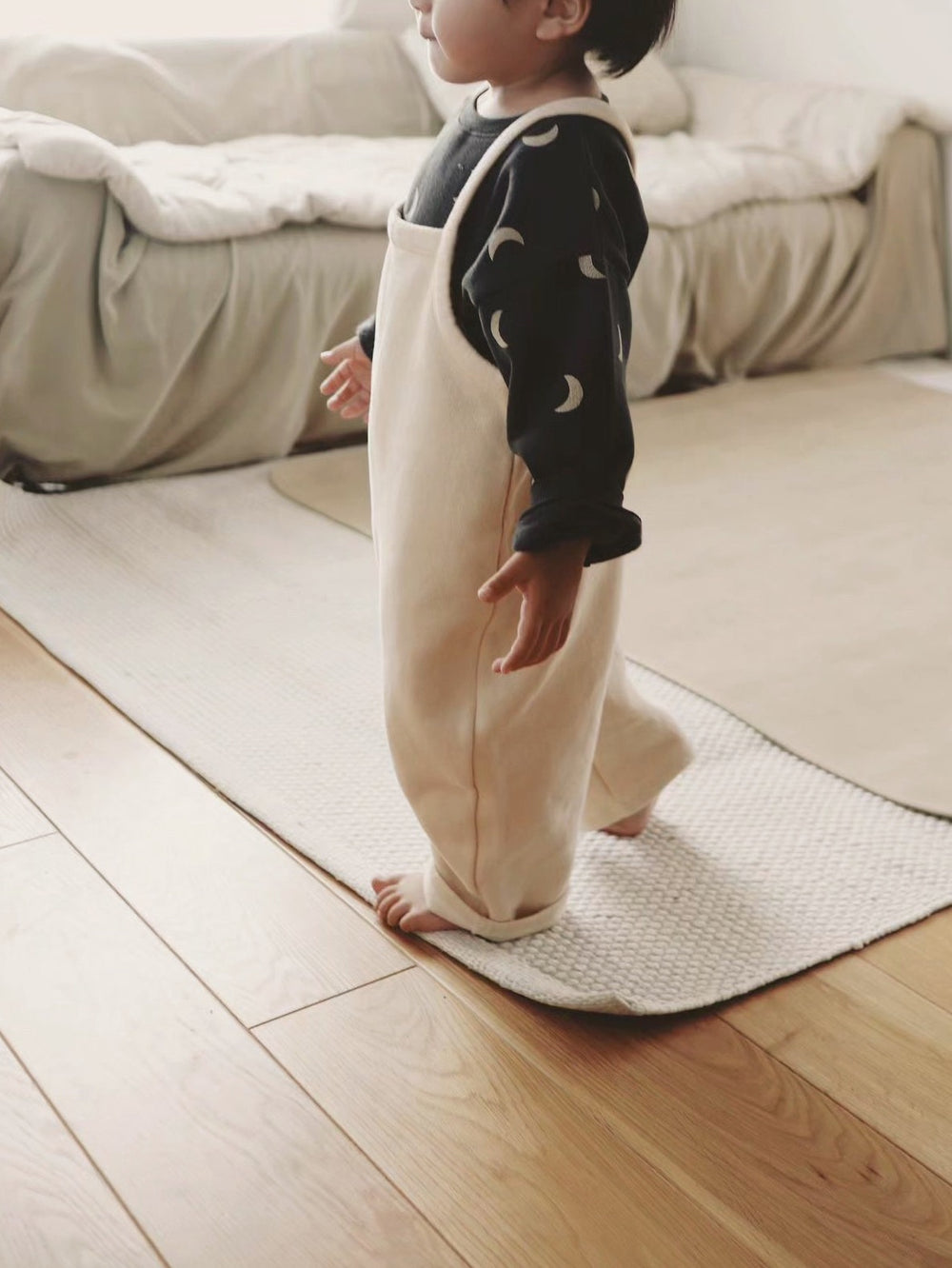 Organic Zoo warm sand dungarees available from www.thecollectivenz.com