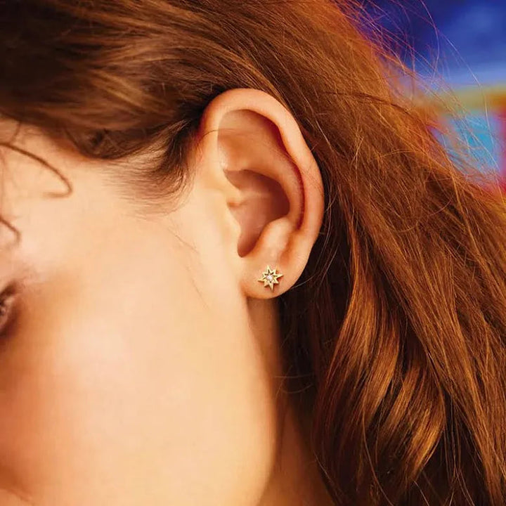 North Star Stud With Cz - Gold Plated